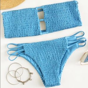 Smocked Bandeau Top & Cut-Out Bikini bottom